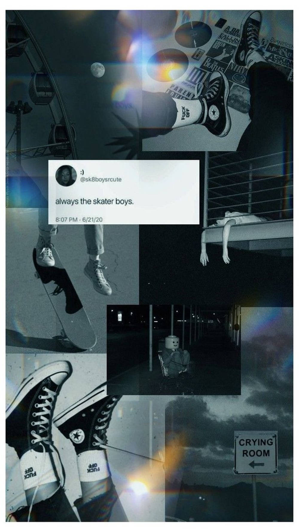 Black And White Rainbow Collage Skater Aesthetic Wallpaper