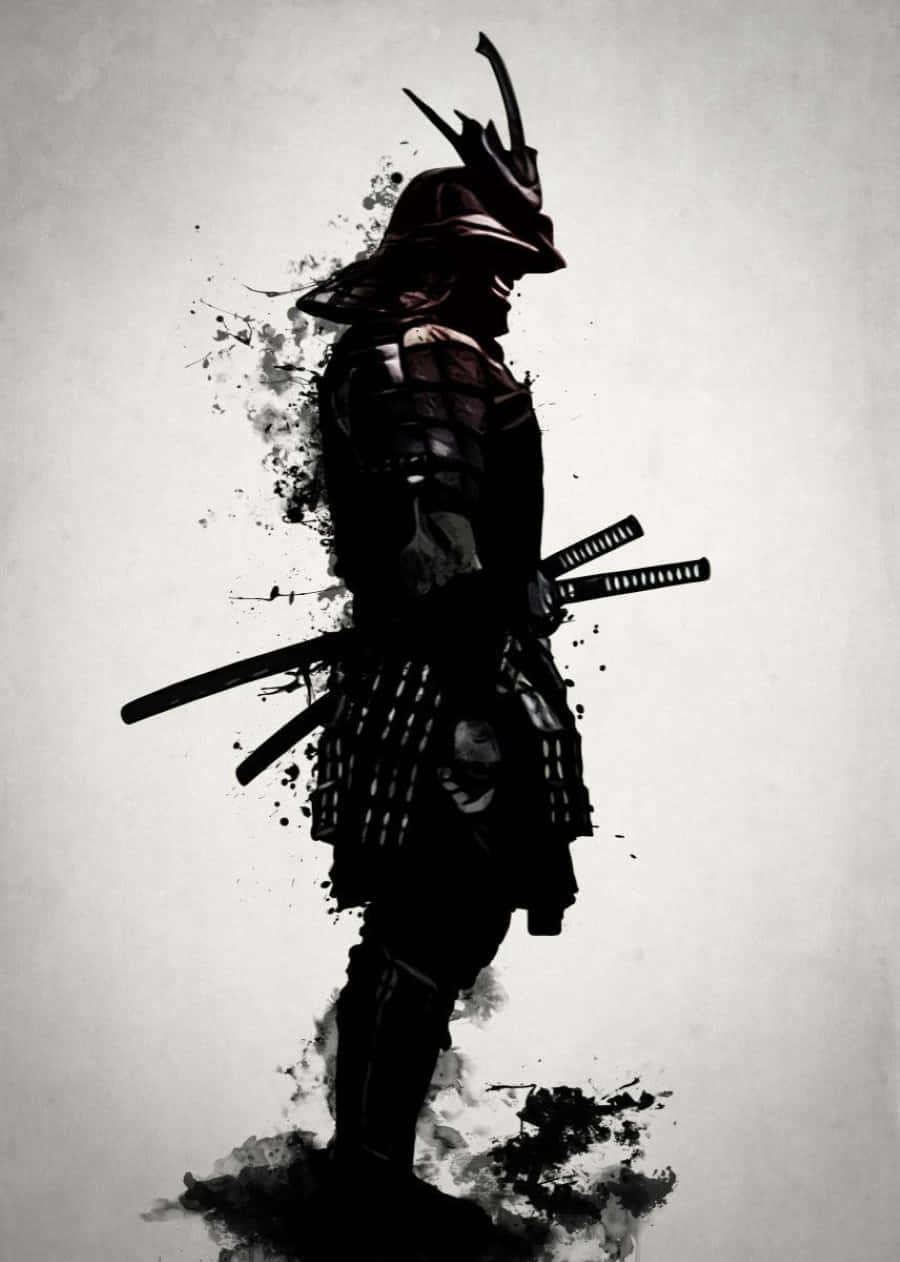 Black And White Samurai Wielding A Katana Wallpaper