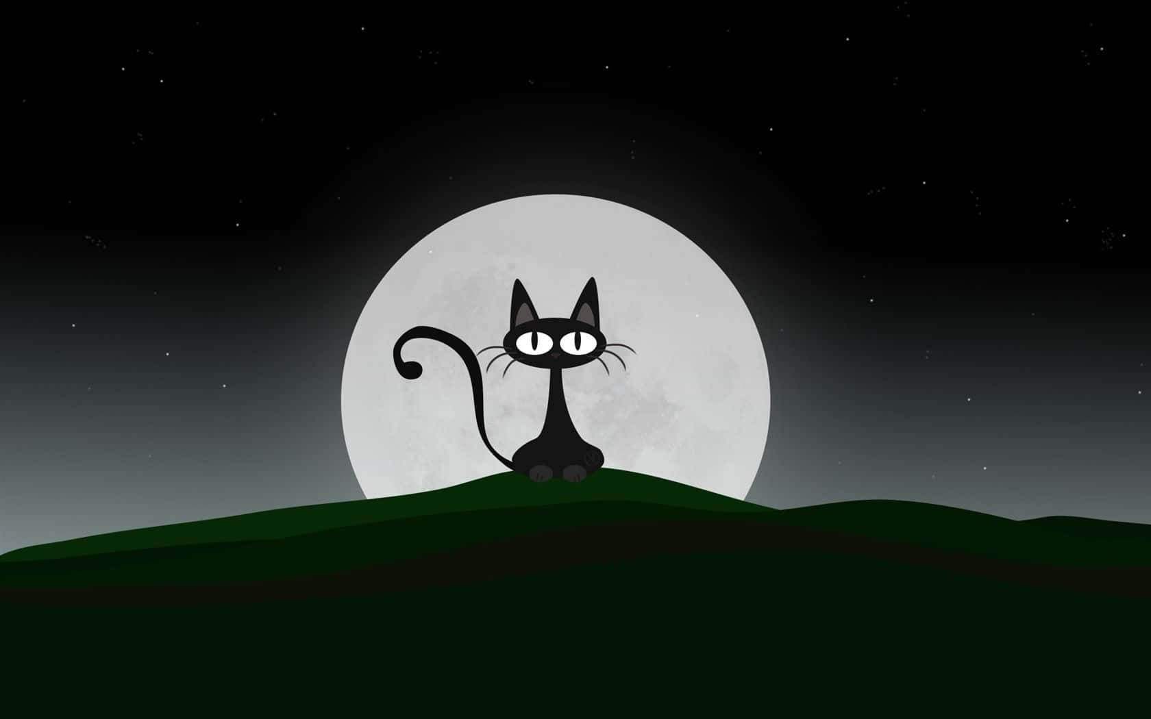 Black Cartoon Characters Cat Moon Wallpaper