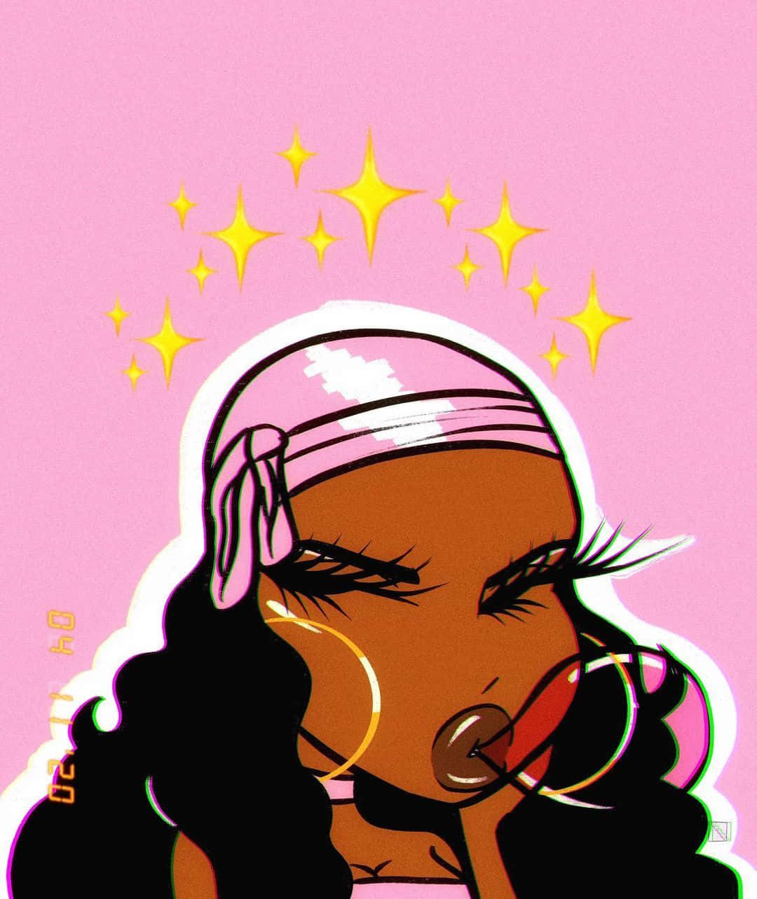 Black Girl Pink Cartoon Pfp Wallpaper