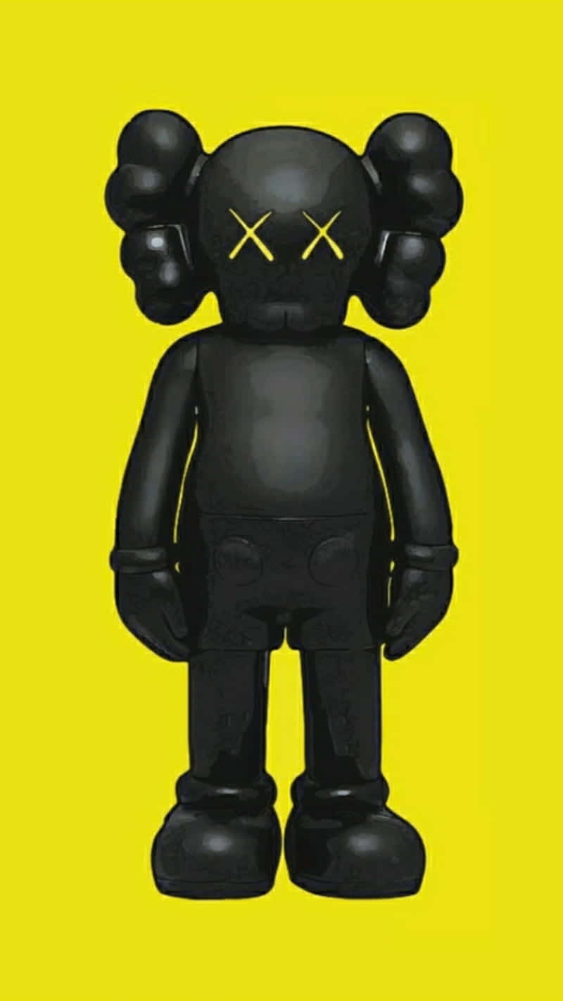 Black Kaws Figure Yellow Background Wallpaper