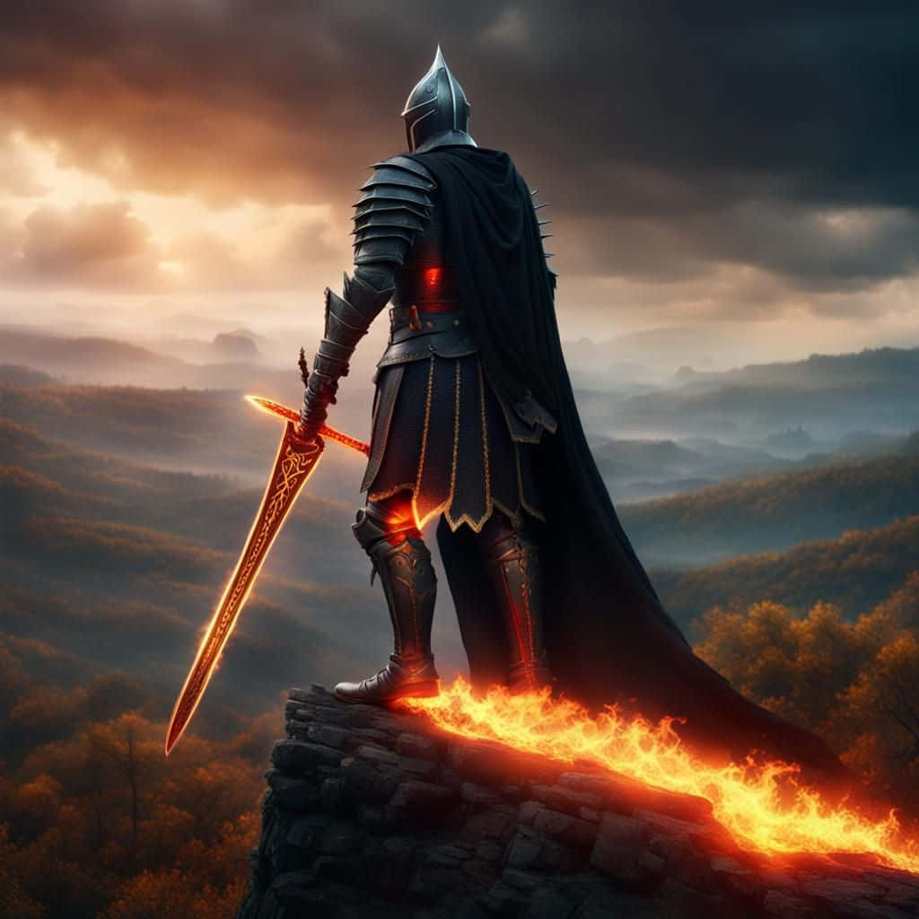 Black Knight Glowing Sword Overlook Wallpaper