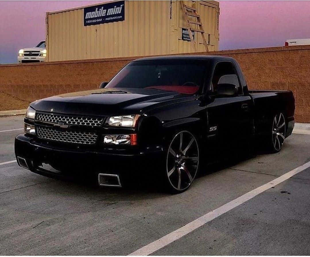 Black Lowered Pickup Truck Sunset Wallpaper