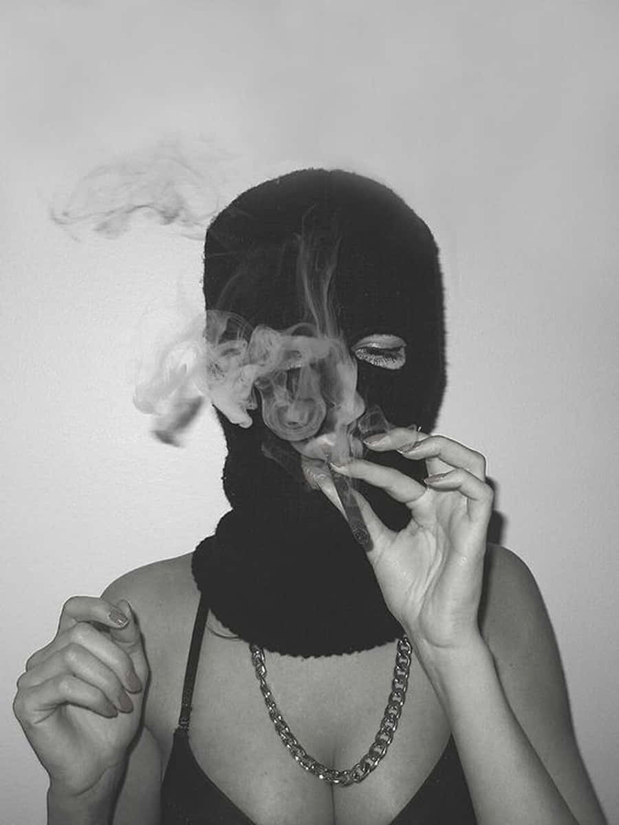 Black Ski Mask Girl Smoking Cigarette Wallpaper