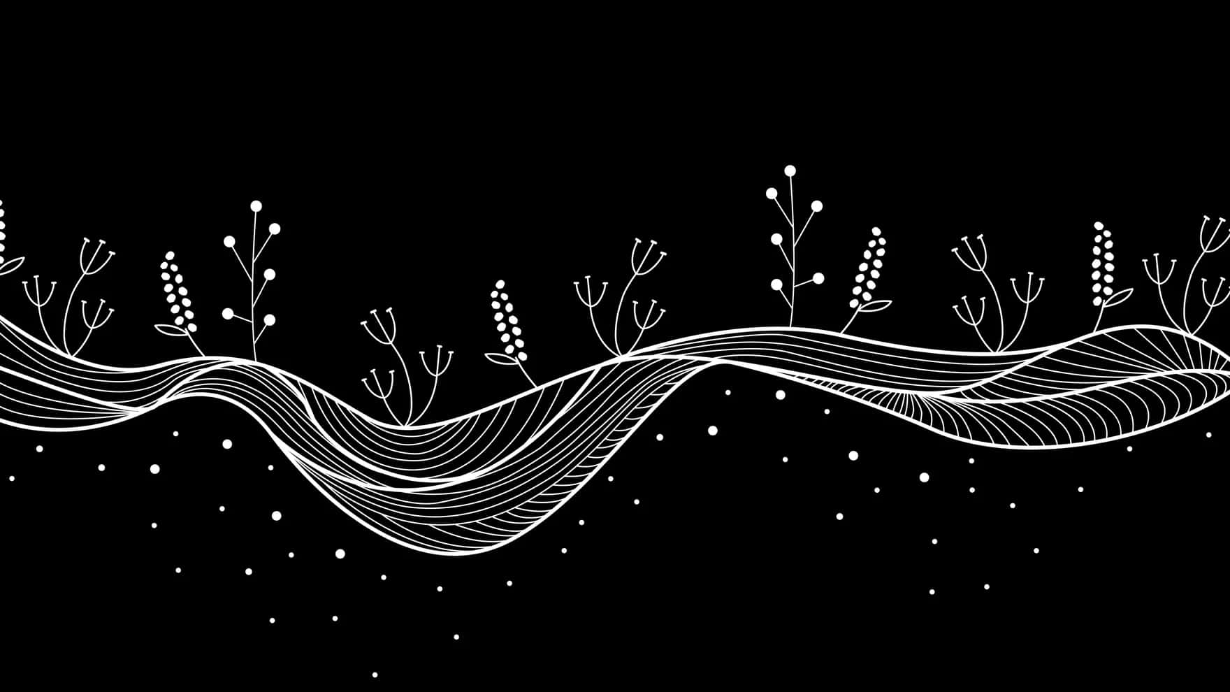 Black White Floral Waves Art Wallpaper