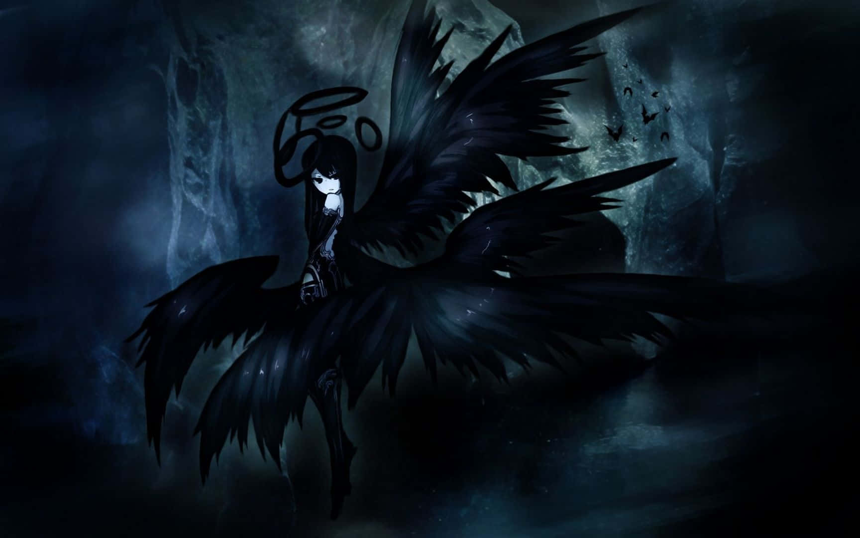 Black Winged Anime Girl Aesthetic Pc Wallpaper