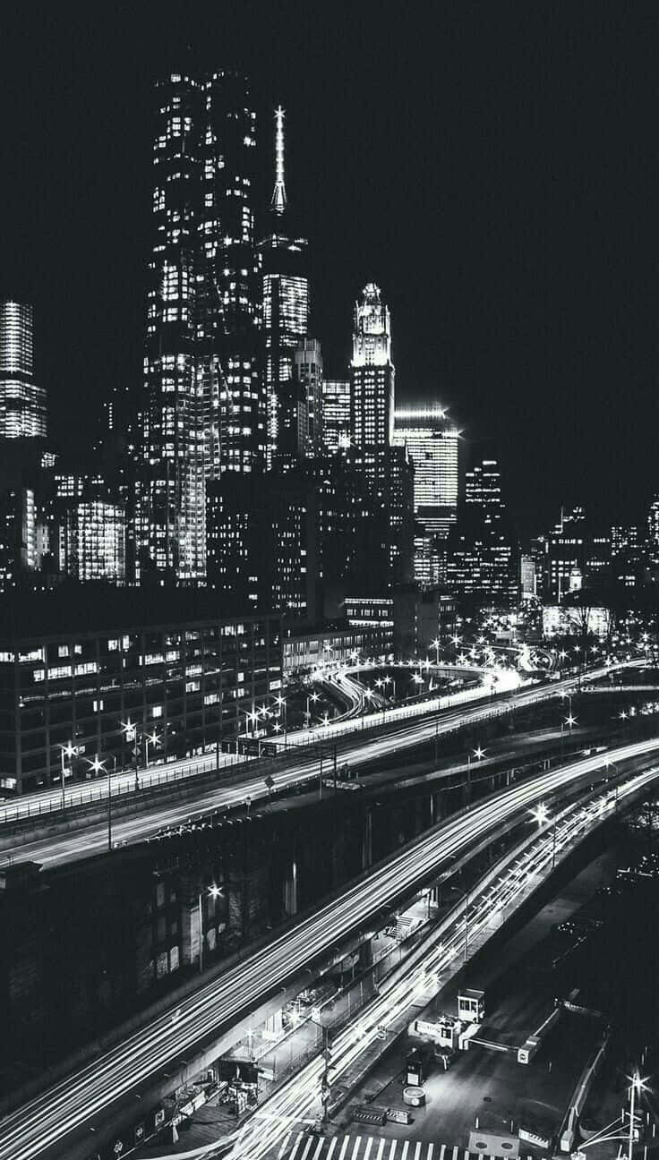 Blackand White City Nightscape Wallpaper