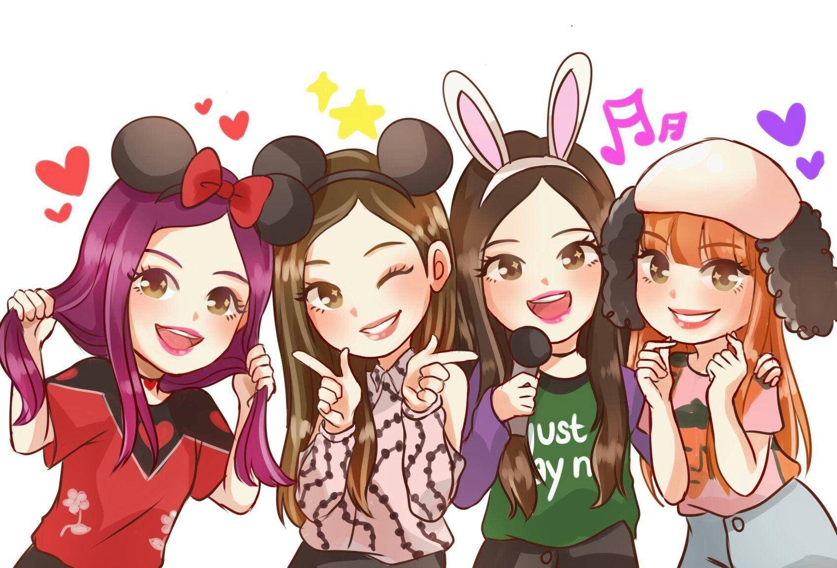 Blackpink Anime Girls Singing Wallpaper