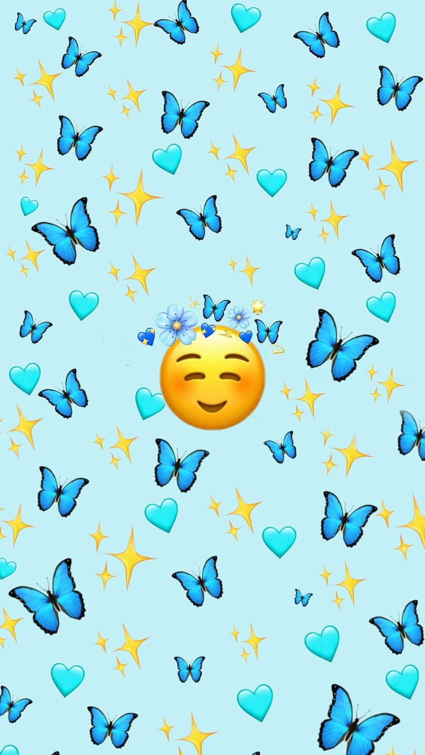 Blissful Emoji Butterflies Stars Background Wallpaper