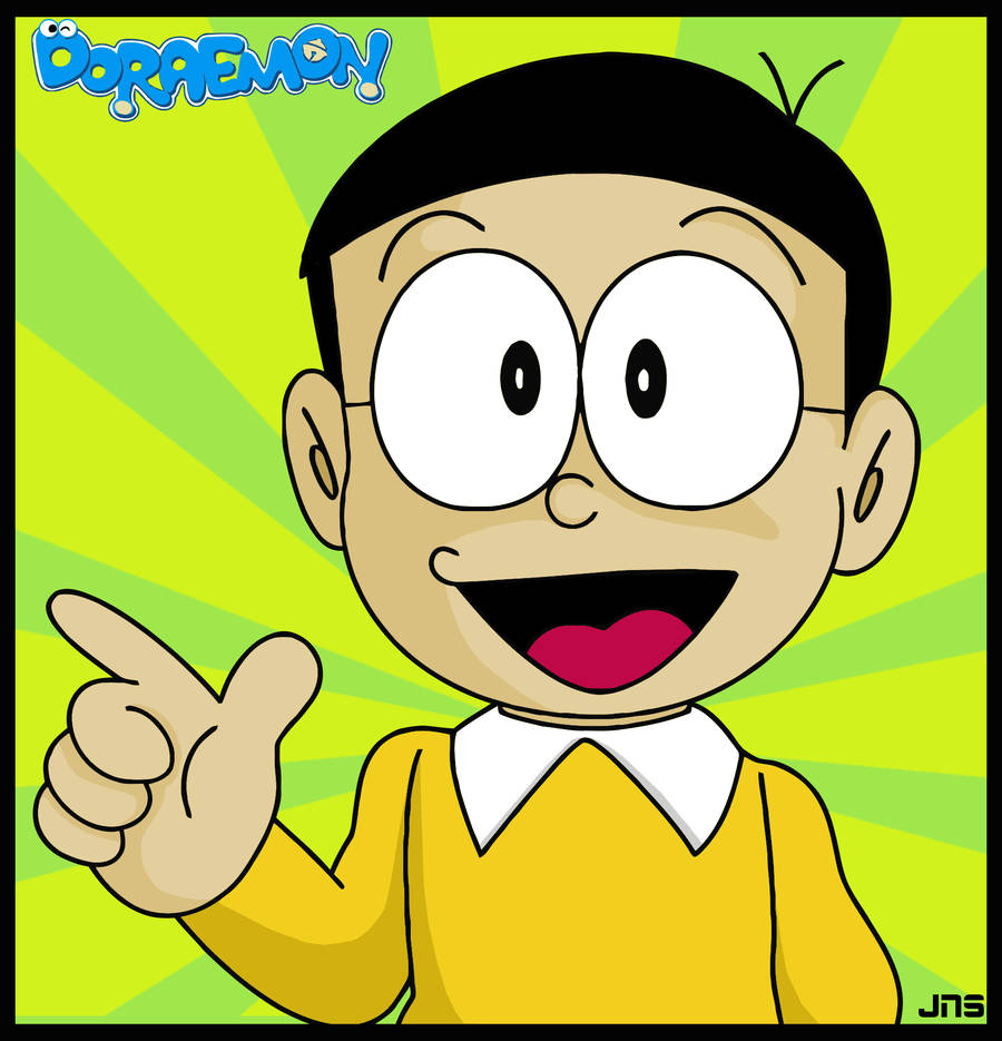 Blissful Nobita Doing A Check Pose Wallpaper