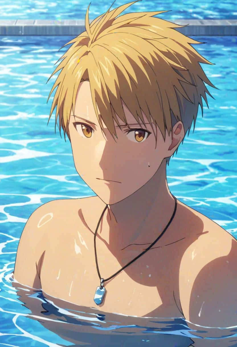 Blonde Anime Character Poolside Wallpaper