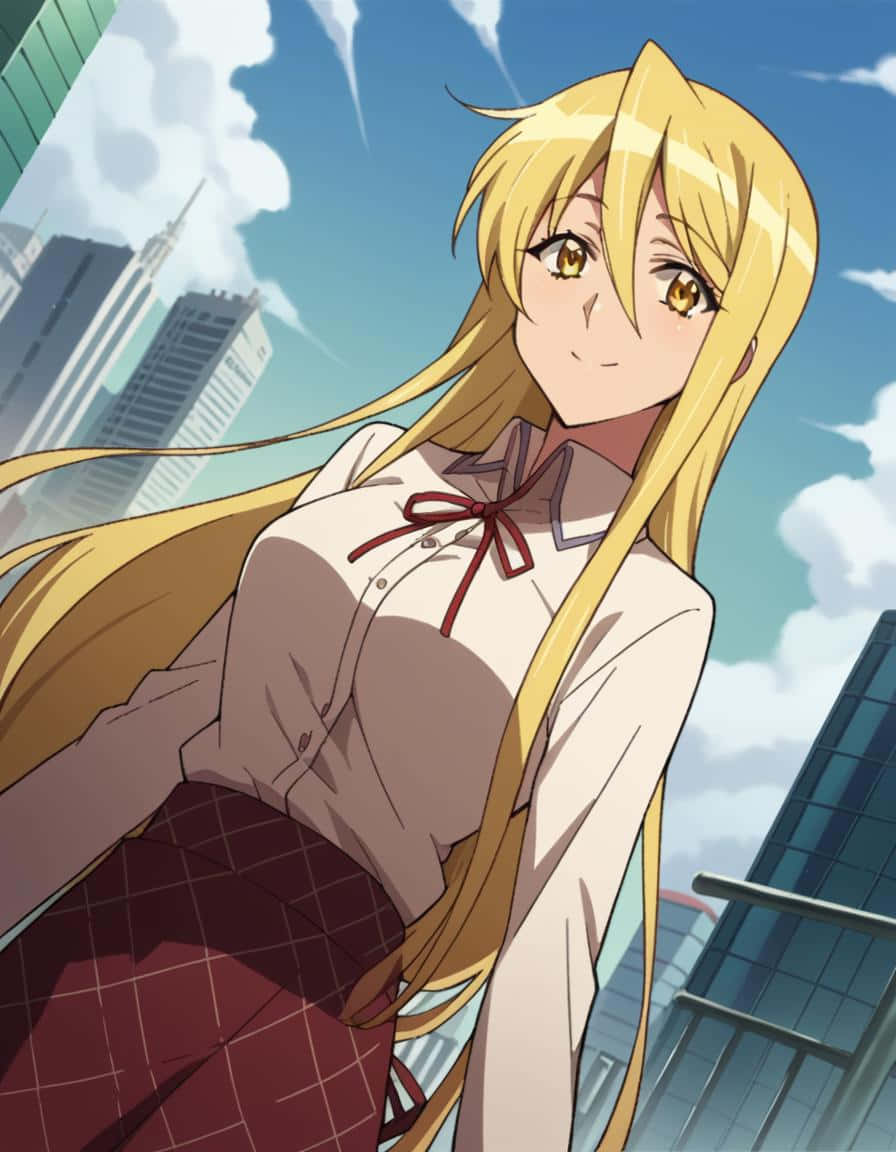 Blonde Anime Character Skyline Backdrop Wallpaper