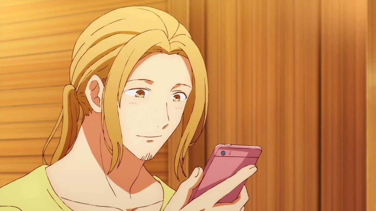 Blonde Anime Character Smilingat Phone Wallpaper