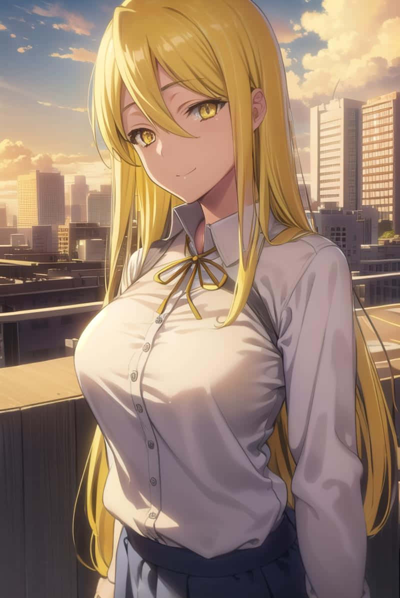 Blonde Anime Character Sunset Backdrop Wallpaper