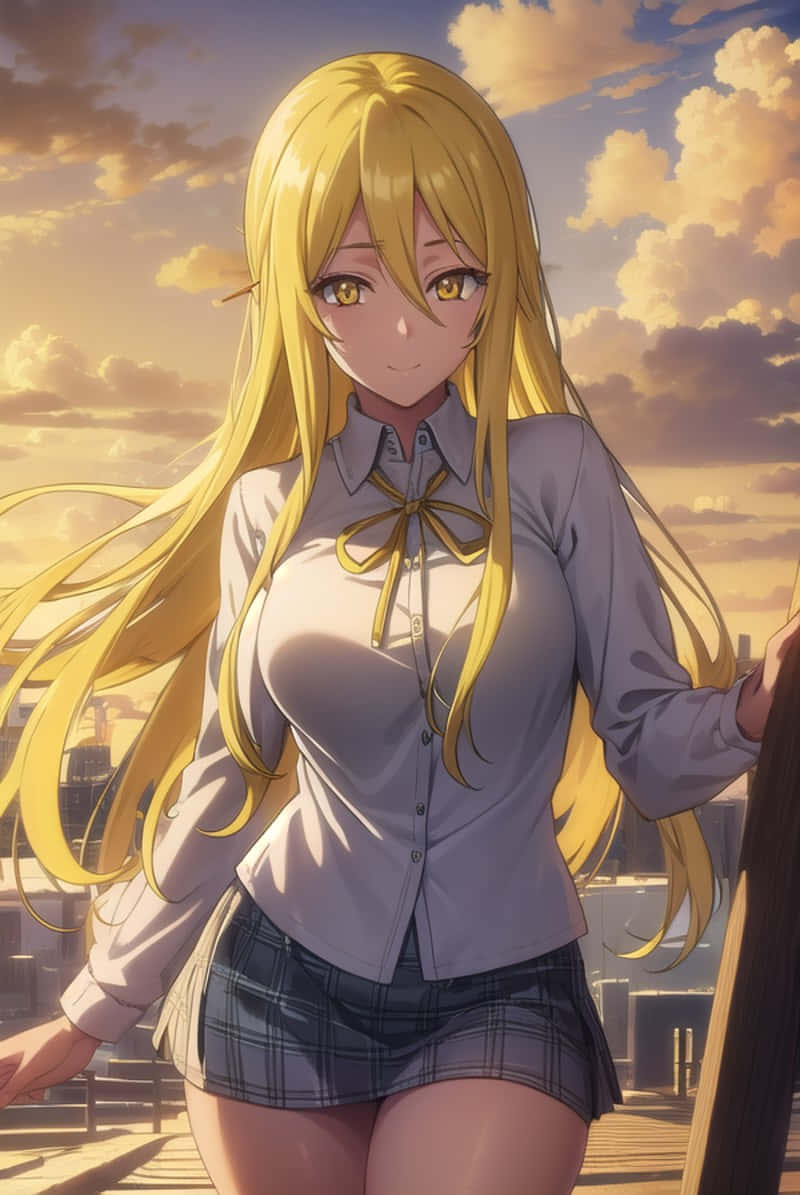 Blonde Anime Character Sunset Backdrop Wallpaper