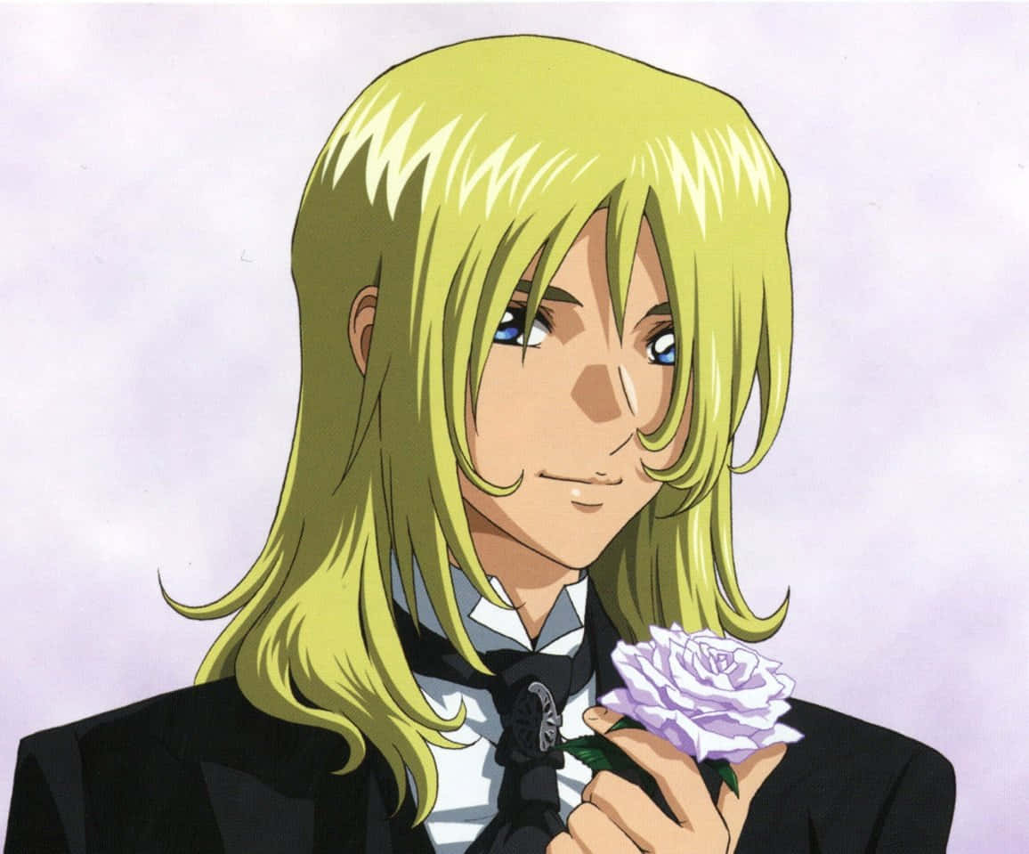 Blonde Anime Characterwith Purple Rose Wallpaper