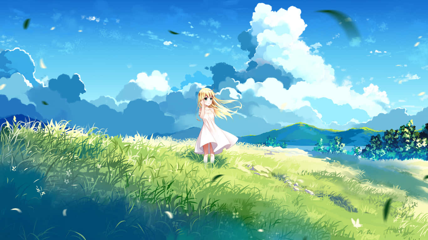 Blonde Anime Girl Serene Meadow Wallpaper