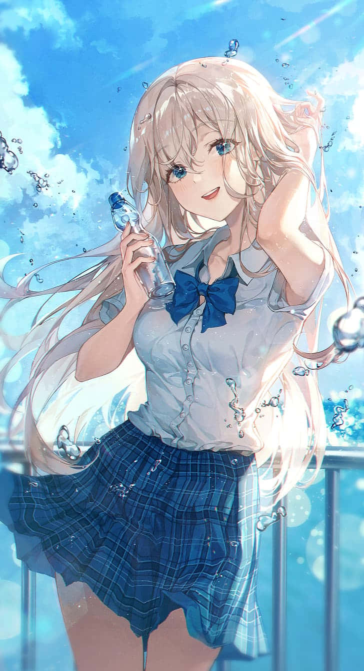 Blonde Anime Girl Splashing Water Wallpaper