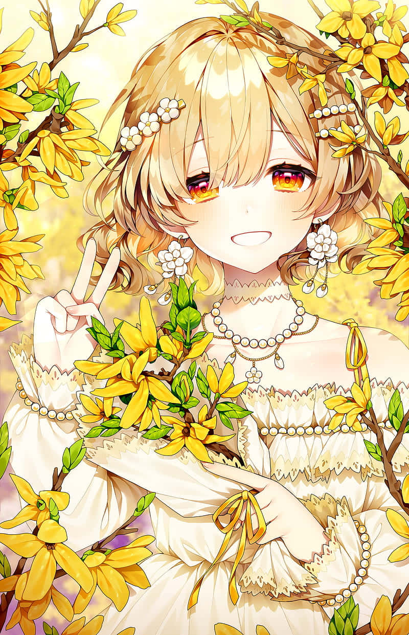 Blonde Anime Girl Spring Blossoms Wallpaper