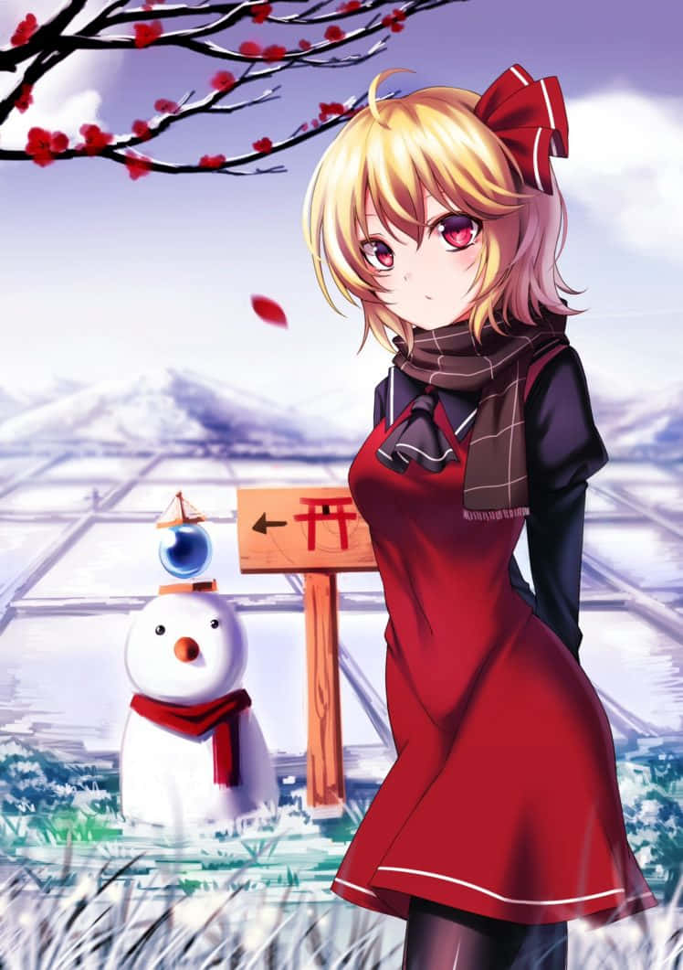 Blonde Anime Girl Winter Scene Wallpaper