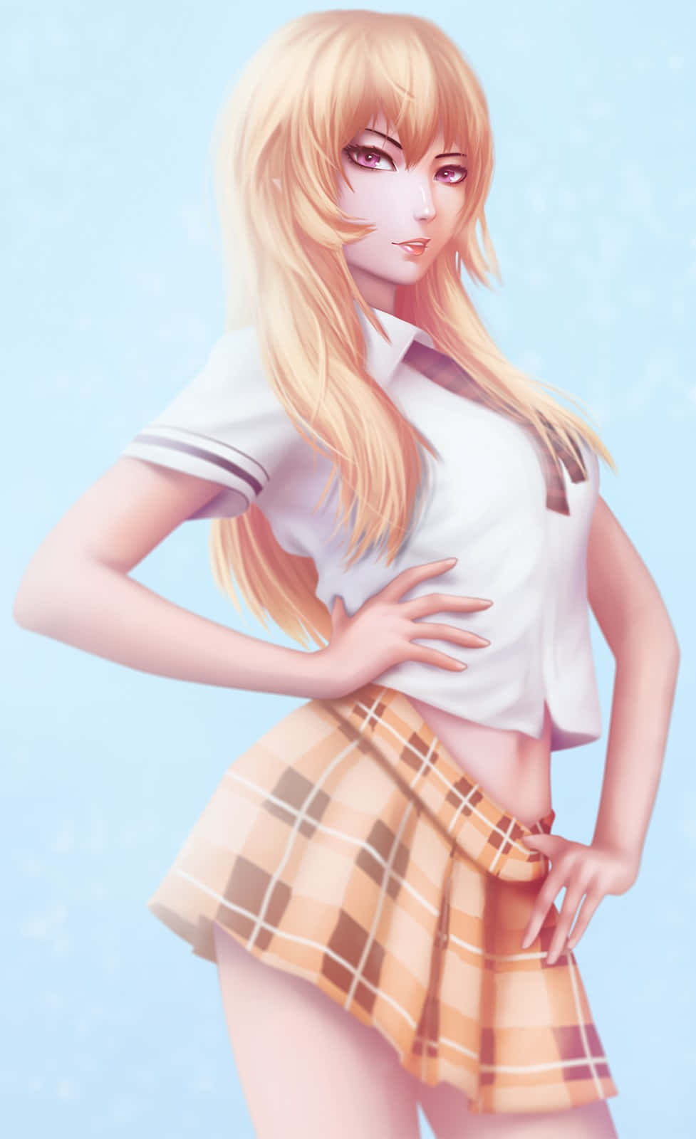 Blonde Anime Girlin School Uniform Wallpaper