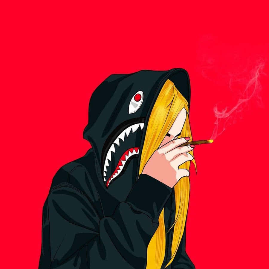 Blonde Haired Personin Shark Hoodie Wallpaper