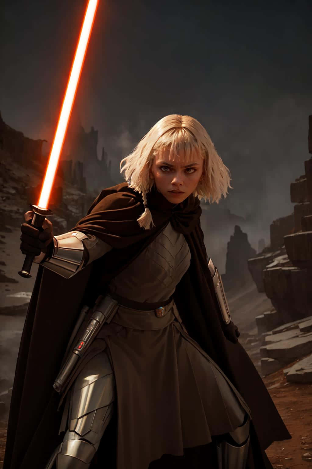 Blonde Warrior With Red Lightsaber Wallpaper