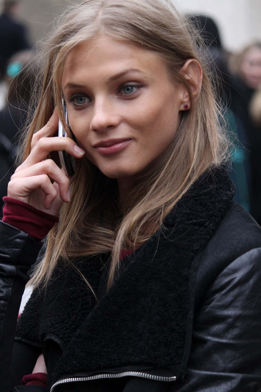 Blonde Woman On Phone Outdoors Wallpaper