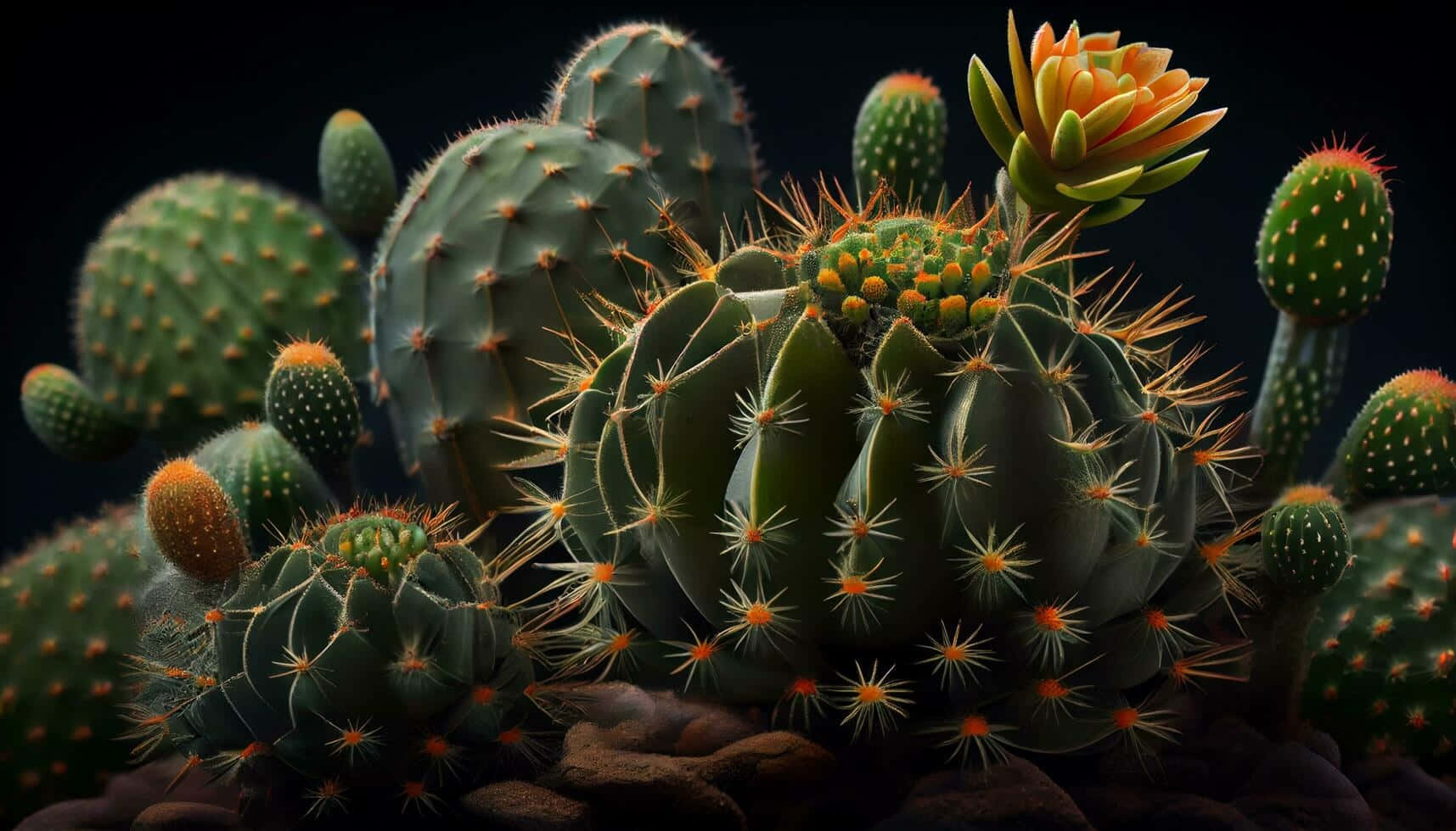 Blooming Cactus Cluster Desktop Wallpaper Wallpaper