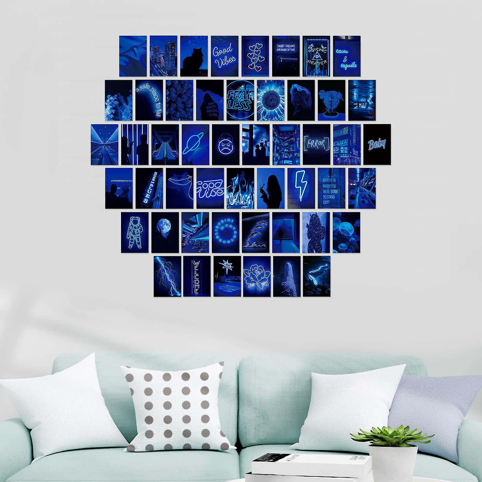 Blue Aesthetic Wall Collage Wallpaper