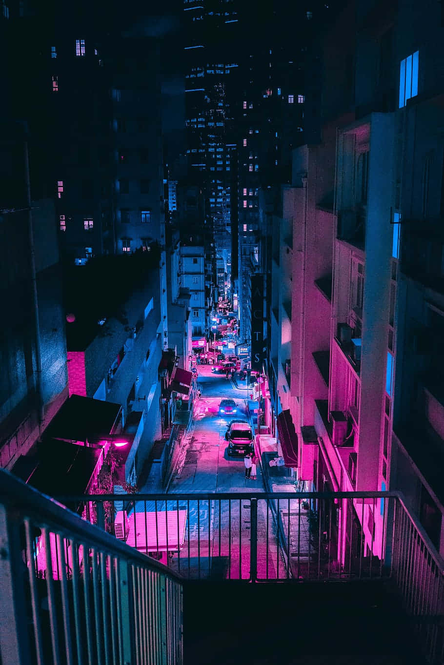 Blue And Pink Aesthetic Neon View From Balcony Wallpaper