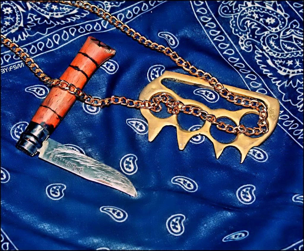 Blue Bandana With Gang Weapons Wallpaper