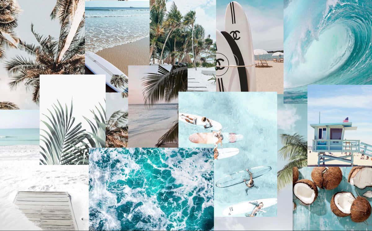 Blue Beach Collage Aesthetic.jpg Wallpaper