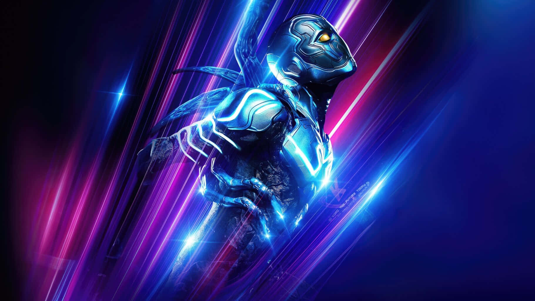 Blue Beetle Hero Pose Dynamic Lights Wallpaper