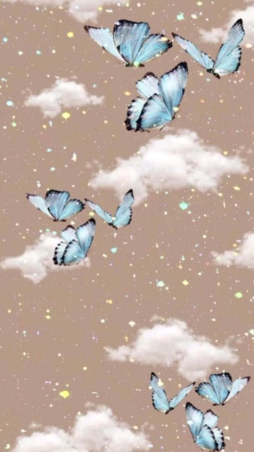 Blue_ Butterflies_ Flying_ Pattern Wallpaper