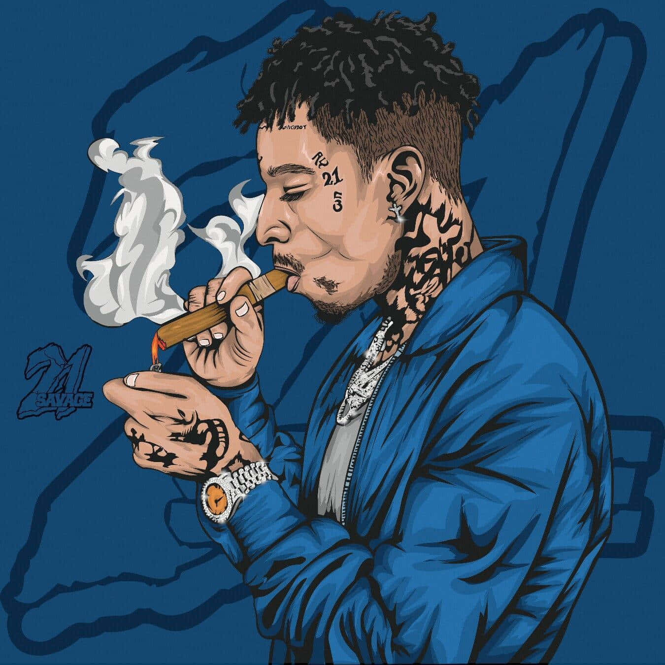 Blue Cartoon 21 Savage Rapper Pfp Wallpaper