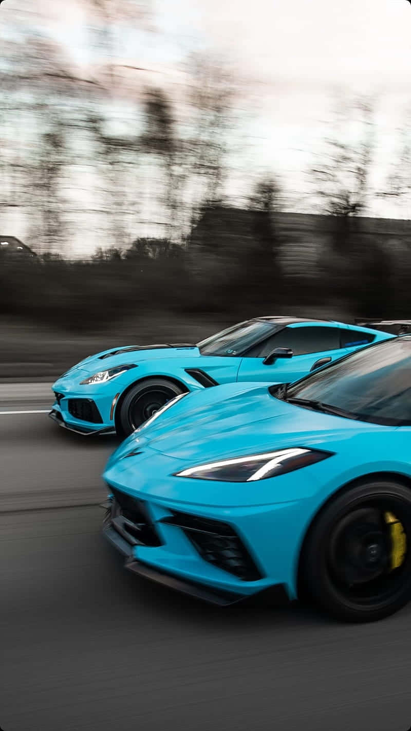 Blue Corvette C8 Racing Motion Wallpaper