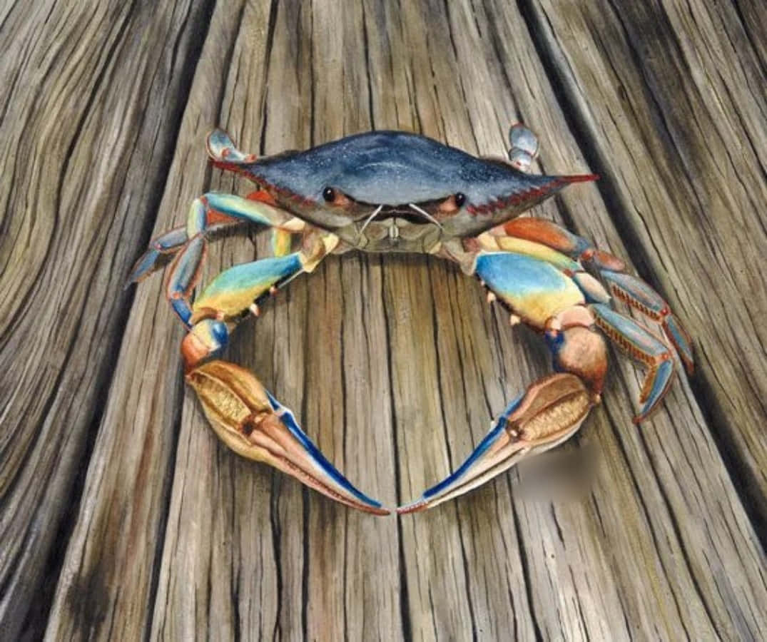 Blue Crab On Wooden Surface Wallpaper