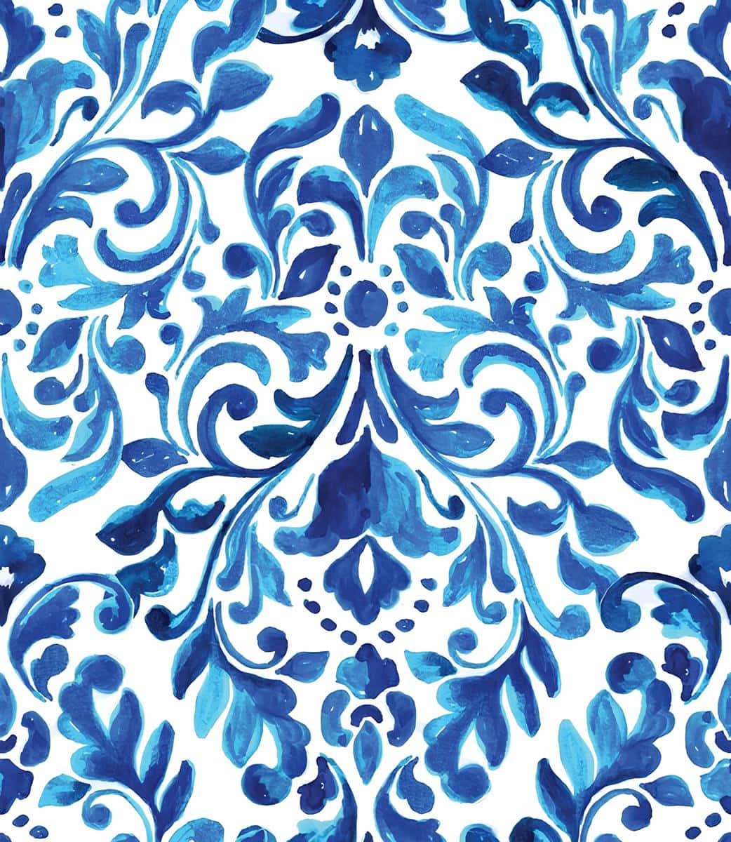 Blue Damask Pattern Design Wallpaper