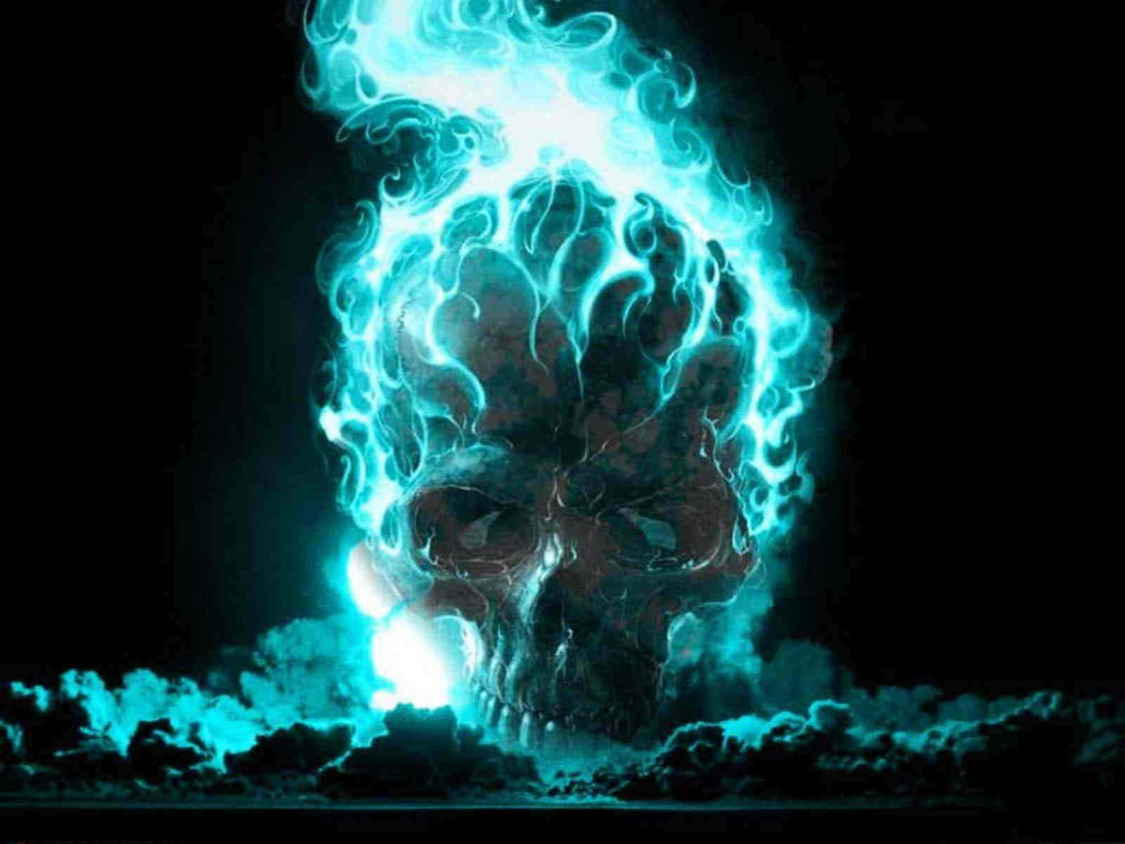 Blue_ Fire_ Skull_ Art Wallpaper