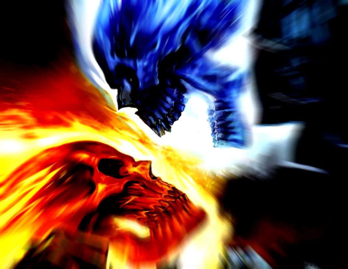 Blue_ Fire_ Skull_ Confrontation Wallpaper