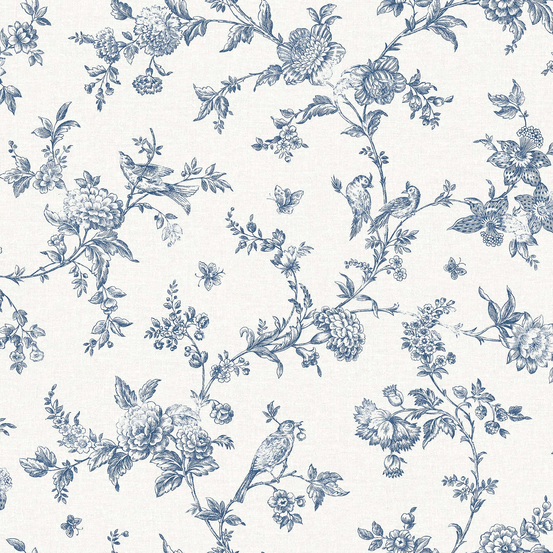 Blue Floral Bird Pattern Textile.jpg Wallpaper