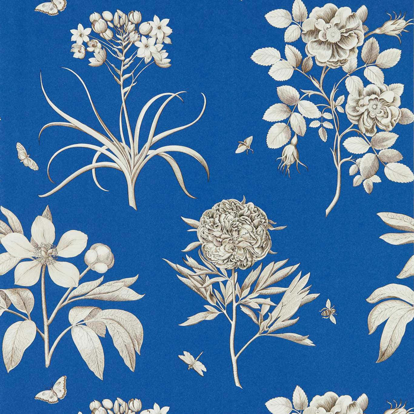 Blue Floral Fabric Pattern Wallpaper