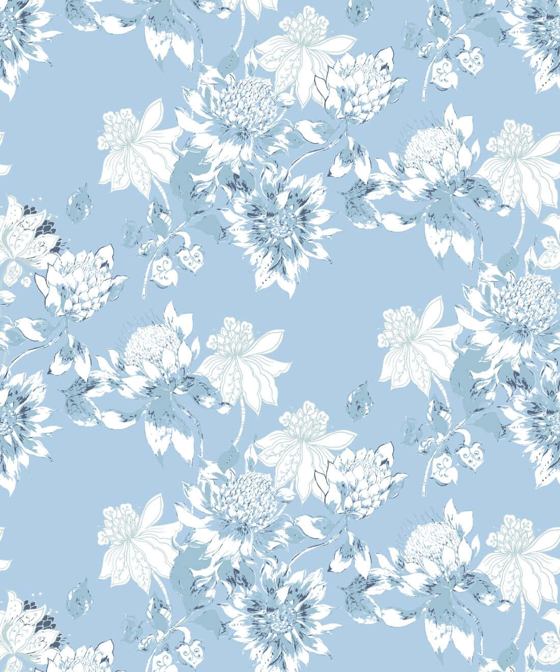 Blue Floral Pattern Background Wallpaper