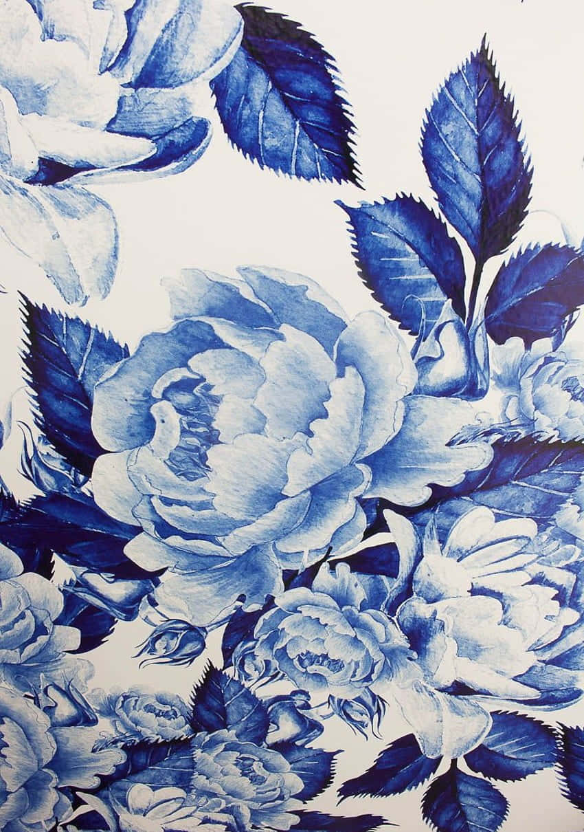 Blue Floral Pattern Preppy Style Wallpaper