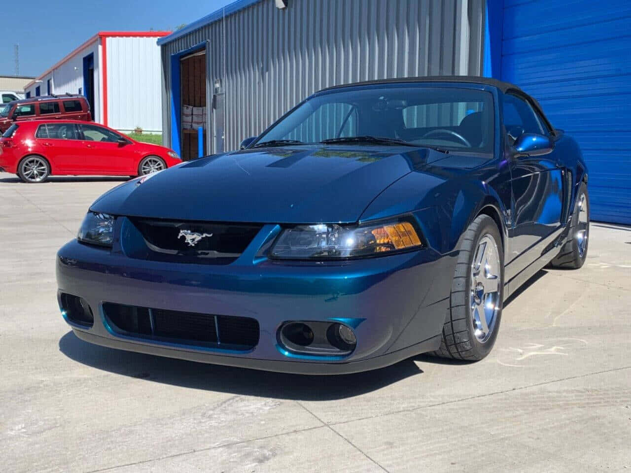 Blue Ford Mustang S V T Cobra Parked Wallpaper