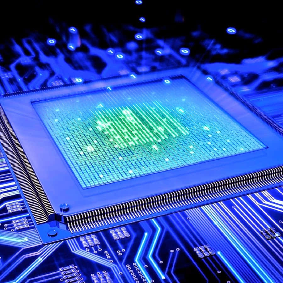 Blue Glowing C P U Microchip Circuitry Wallpaper