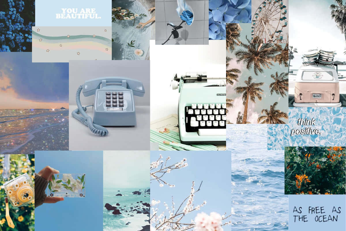 Blue Green Aesthetic Telephone Typewriter Wallpaper