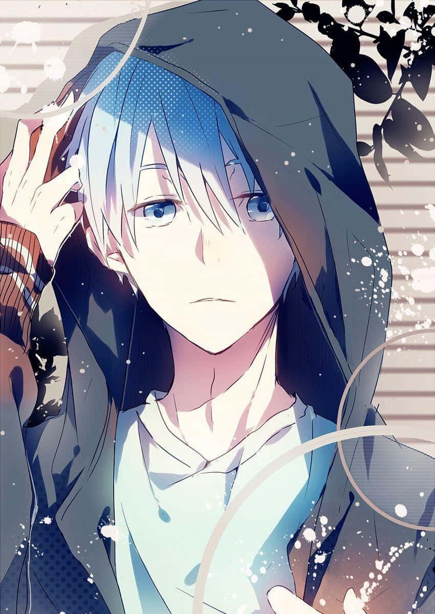 Blue Haired Anime Boy Hoodie Wallpaper