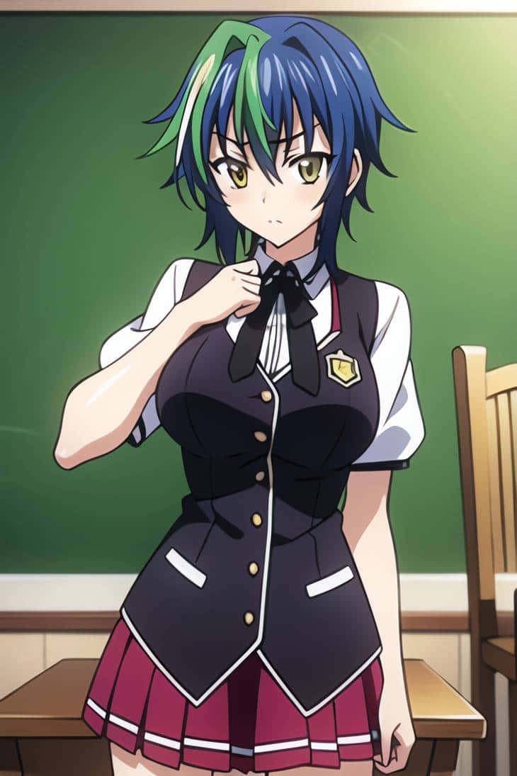 Blue Haired Anime Girl Classroom Setting Wallpaper